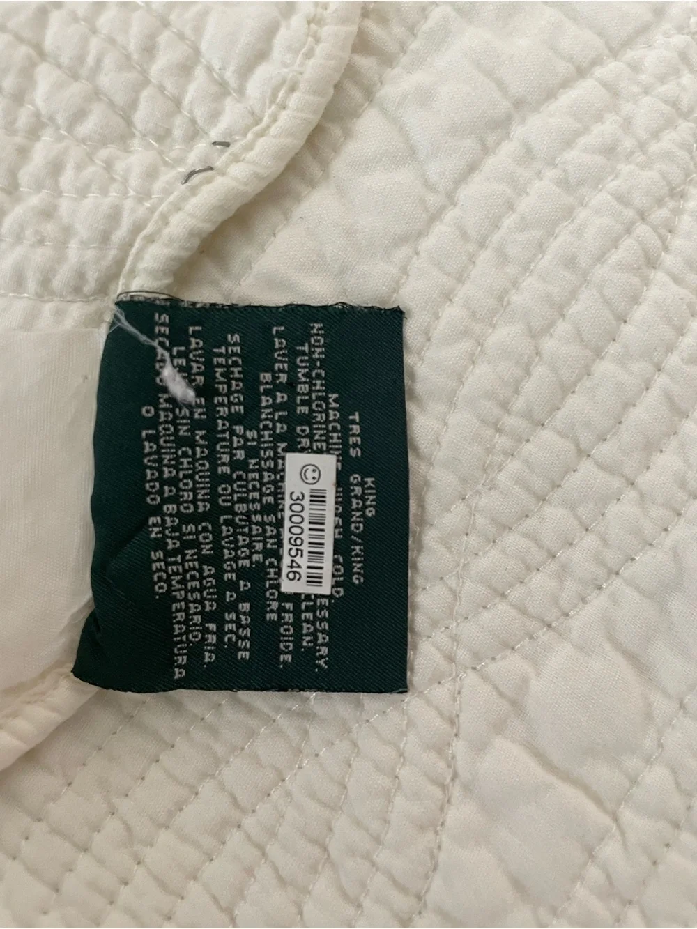Ralph Lauren King Quilted Coverlet White Cotton 98x108 Bedroom Bedding